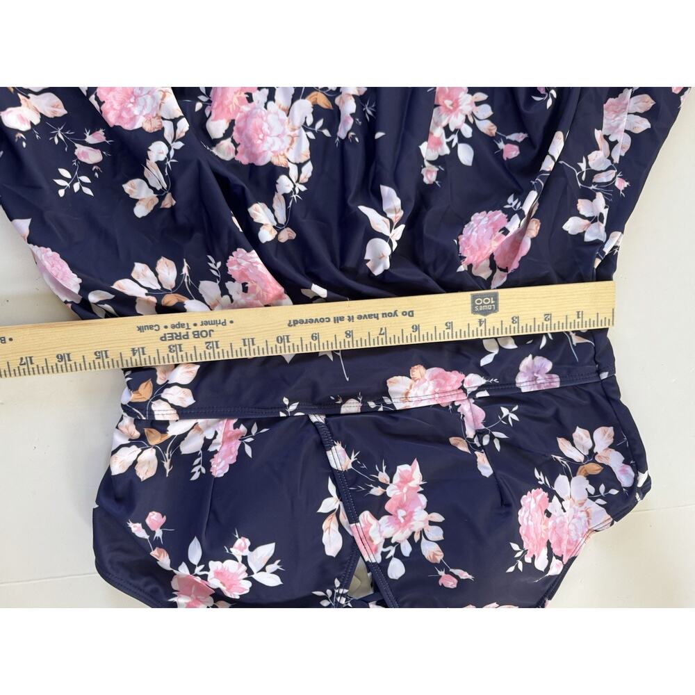 BloomChic Swim Top Womens 14-16 Blue Floral Tankini Wide Strap Padded #6938 - Picture 11 of 12